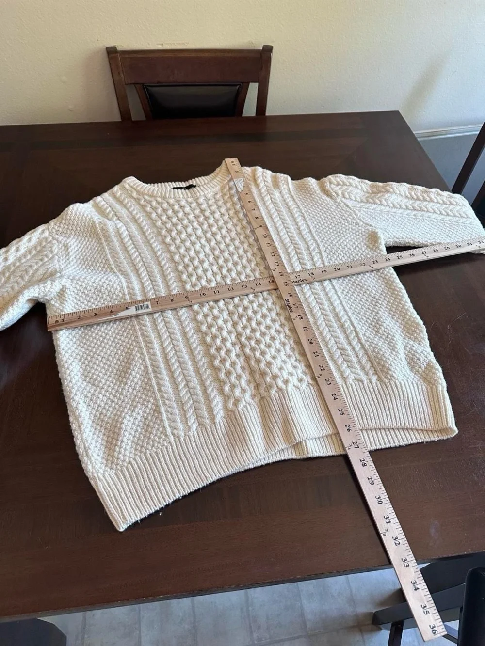The Irish Store Aran Merino Wool Cable Knit Sweater Cream Men’s XL